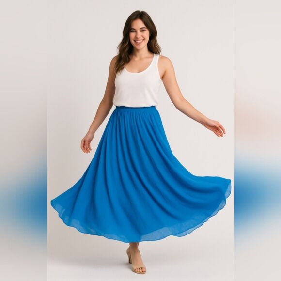 Sugar Magnolia Royal Blue Cotton Gauze Layered Maxi Skirt Size S-M - Picture 1 of 7